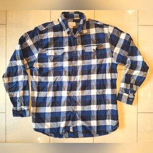 Jachs men's heavyweight blue and white cotton plaid long-sleeved shirt - XL Tall